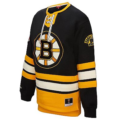 Women's Mitchell & Ness Black Boston Bruins Heritage Lace-Up Pullover Sweatshirt