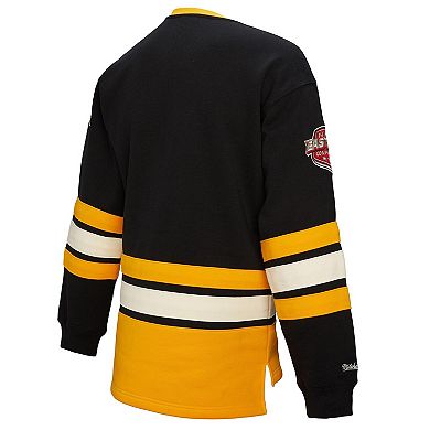 Women's Mitchell & Ness Black Boston Bruins Heritage Lace-Up Pullover Sweatshirt