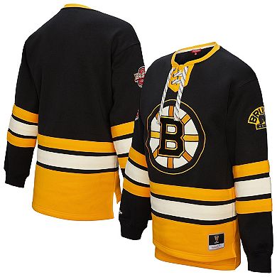 Women's Mitchell & Ness Black Boston Bruins Heritage Lace-Up Pullover Sweatshirt