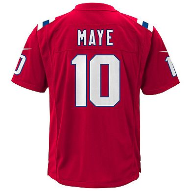 Youth Nike Drake Maye Red New England Patriots Alternate Game Jersey