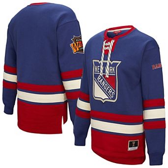Women's Mitchell & Ness Blue New York Rangers Heritage Lace-Up Pullover Sweatshirt