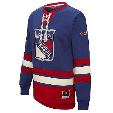 Women's Mitchell & Ness Blue New York Rangers Heritage Lace-Up Pullover Sweatshirt