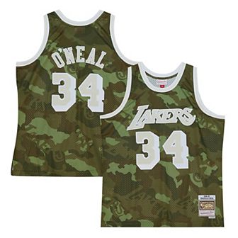 Men's Mitchell & Ness Shaquille O'Neal Camo Los Angeles Lakers Hardwood Classics 1996/97 Ghost Green Swingman Jersey