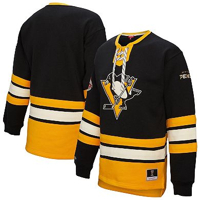 Women's Mitchell & Ness Black Pittsburgh Penguins Heritage Lace-Up Pullover Sweatshirt
