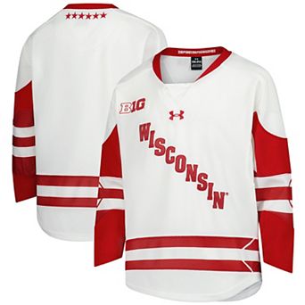 Youth Under Armour White Wisconsin Badgers Replica Hockey Jersey