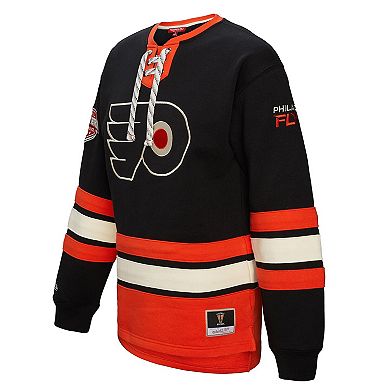 Women's Mitchell & Ness Black Philadelphia Flyers Heritage Lace-Up Pullover Sweatshirt