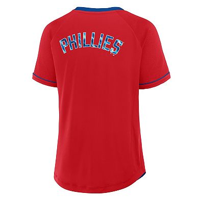 Women's Fanatics Red Philadelphia Phillies League Diva Star Raglan V-Neck T-Shirt