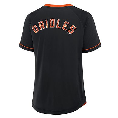 Women's Fanatics Black Baltimore Orioles Cooperstown Collection League Diva Raglan V-Neck T-Shirt