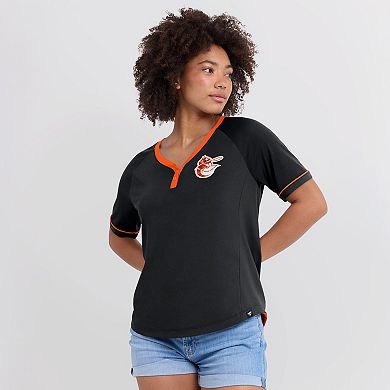 Women's Fanatics Black Baltimore Orioles Cooperstown Collection League Diva Raglan V-Neck T-Shirt