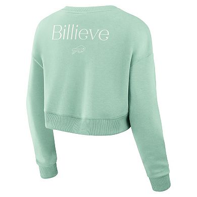 Women's Fanatics Mint Buffalo Bills Studio Cropped Pullover Sweatshirt