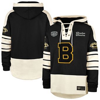 Men's '47 Black Boston Bruins Blue Line Heritage Lacer Pullover Hoodie