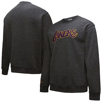Men's Black Los Angeles Lakers Mitchell & Ness Black Out Collection Snow Washed Vintage Logo Pullover Sweatshirt