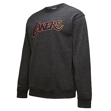 Men's Black Los Angeles Lakers Mitchell & Ness Black Out Collection Snow Washed Vintage Logo Pullover Sweatshirt