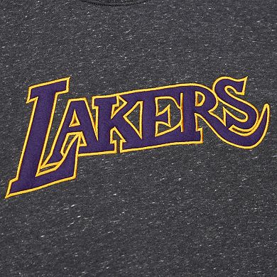 Men's Black Los Angeles Lakers Mitchell & Ness Black Out Collection Snow Washed Vintage Logo Pullover Sweatshirt