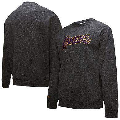 Men's Black Los Angeles Lakers Mitchell & Ness Black Out Collection Snow Washed Vintage Logo Pullover Sweatshirt