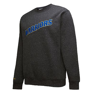 Men's Black Golden State Warriors Mitchell & Ness Black Out Collection Snow Washed Vintage Logo Pullover Sweatshirt