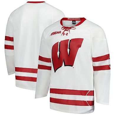 Men's Under Armour White Wisconsin Badgers Replica Hockey Jersey