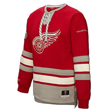 Women's Mitchell & Ness Red Detroit Red Wings Heritage Lace-Up Pullover Sweatshirt