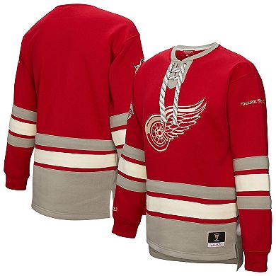 Women's Mitchell & Ness Red Detroit Red Wings Heritage Lace-Up Pullover Sweatshirt