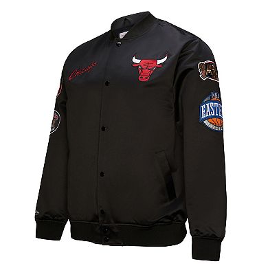 Men's Black Chicago Bulls Hardwood Classics Blackout Collection Satin Full-Zip Jacket