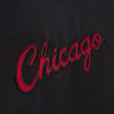 Men's Black Chicago Bulls Hardwood Classics Blackout Collection Satin Full-Zip Jacket