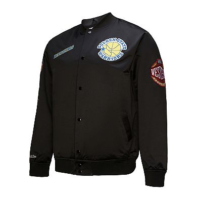 Men's Mitchell & Ness Black Golden State Warriors Blackout Collection Vintage Full-Snap Satin Jacket