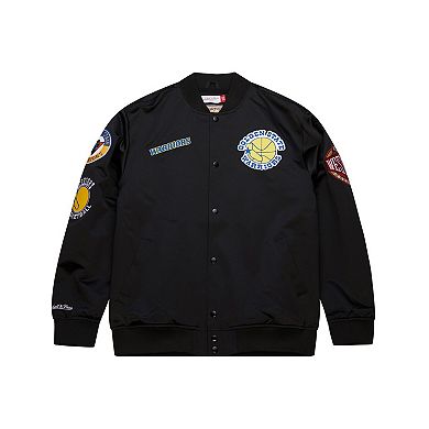 Men's Mitchell & Ness Black Golden State Warriors Blackout Collection Vintage Full-Snap Satin Jacket