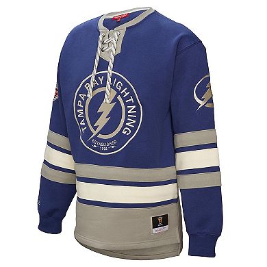 Women's Mitchell & Ness Blue Tampa Bay Lightning Heritage Lace-Up Pullover Sweatshirt