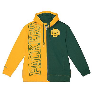 Men's Mitchell & Ness Green/Gold Green Bay Packers Fleece 2.0 Full-Zip Hoodie