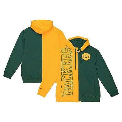 Men's Mitchell & Ness Green/Gold Green Bay Packers Fleece 2.0 Full-Zip Hoodie
