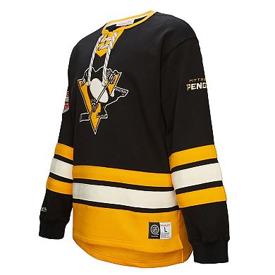 Men's Black Pittsburgh Penguins Heritage Lace-Up Pullover Sweatshirt