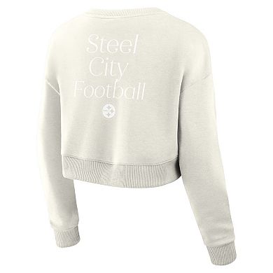 Women's Fanatics Cream Pittsburgh Steelers Studio Cropped Pullover Sweatshirt
