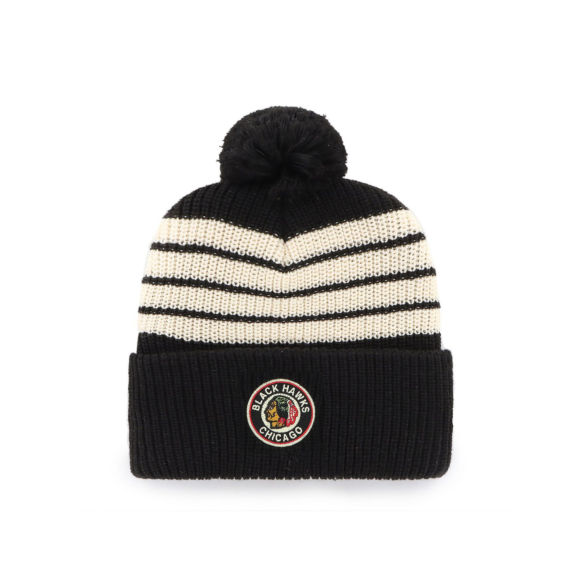 Mens 47  Black Chicago Blackhawks Old Time Hockey Barn Cuffed Knit Hat wi