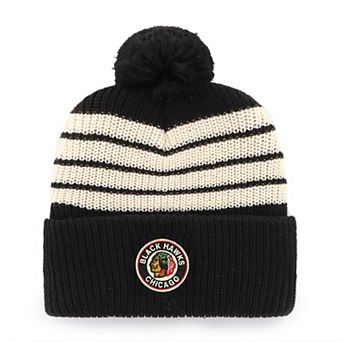 Men's '47 Black Chicago Blackhawks Old Time Hockey Barn Cuffed Knit Hat with Pom