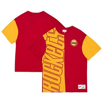 Men's Mitchell & Ness Red/Gold Houston Rockets Play By Play 2.0 T-Shirt