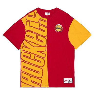 Men's Mitchell & Ness Red/Gold Houston Rockets Play By Play 2.0 T-Shirt