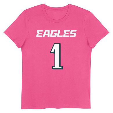 Girls Youth Jalen Hurts Pink Philadelphia Eagles Player Name & Number T-Shirt