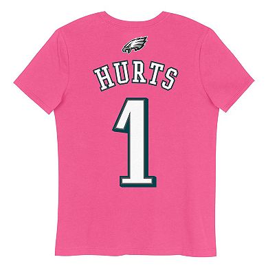 Girls Youth Jalen Hurts Pink Philadelphia Eagles Player Name & Number T-Shirt