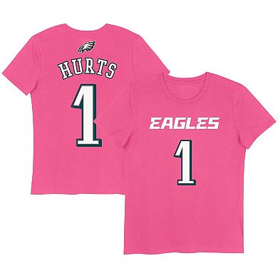Girls Youth Jalen Hurts Pink Philadelphia Eagles Player Name & Number T-Shirt