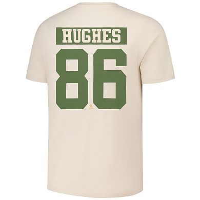 Men's Levelwear Jack Hughes Khaki New Jersey Devils 2024 NHL Military Appreciation Richmond Delta Player Name & Number T-Shirt
