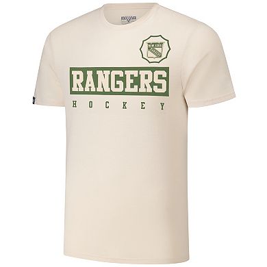 Men's Levelwear Adam Fox Khaki New York Rangers 2024 NHL Military Appreciation Richmond Delta Player Name & Number T-Shirt