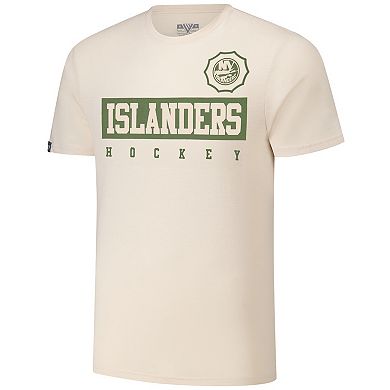 Men's Levelwear Mathew Barzal Khaki New York Islanders 2024 NHL Military Appreciation Richmond Delta Player Name & Number T-Shirt