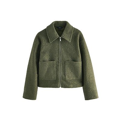 Women's NEXT Olive Green Zip-Through Short Textured Jacket