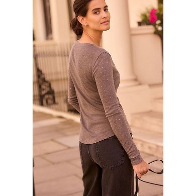 Women's NEXT Grey Long Sleeve Sparkle Embellished Top
