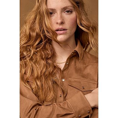 Women's NEXT Tan Brown Long Sleeve Faux Suede Shirt
