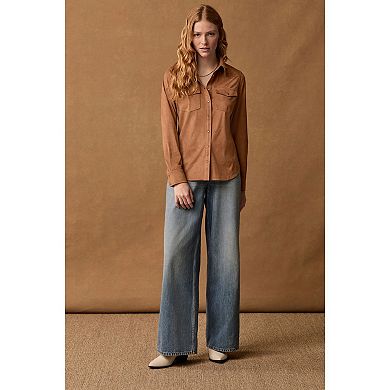 Women's NEXT Tan Brown Long Sleeve Faux Suede Shirt