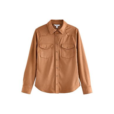 Women's NEXT Tan Brown Long Sleeve Faux Suede Shirt