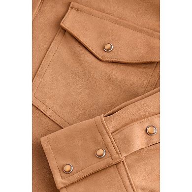 Women's NEXT Tan Brown Long Sleeve Faux Suede Shirt