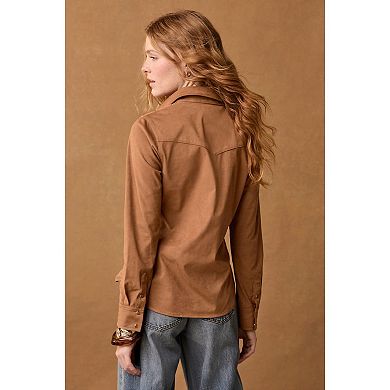 Women's NEXT Tan Brown Long Sleeve Faux Suede Shirt