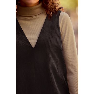Women's NEXT Black Corduroy Pinafore Short Sleeve Mini Dress